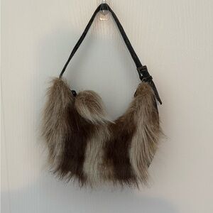 Icing Faux Fur Shoulder Bag - Brown and Cream
